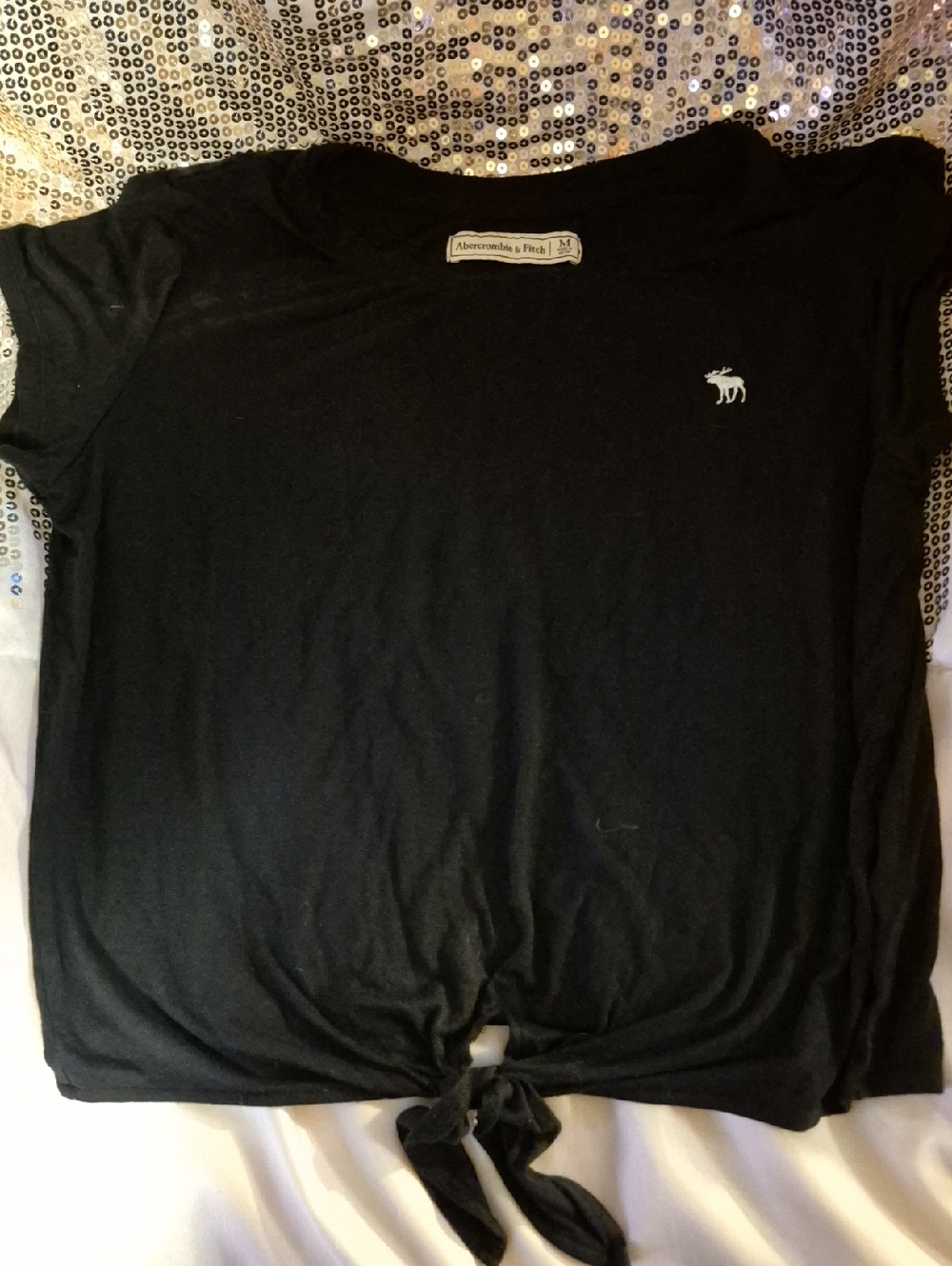 Abercrombie & Fitch Black Tie-Front Tee with White Logo